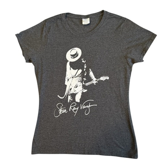 Port and Company Tops - Vintage-Style Steve Ray Vaughan Graphic Tee - Charcoal Size M #2107